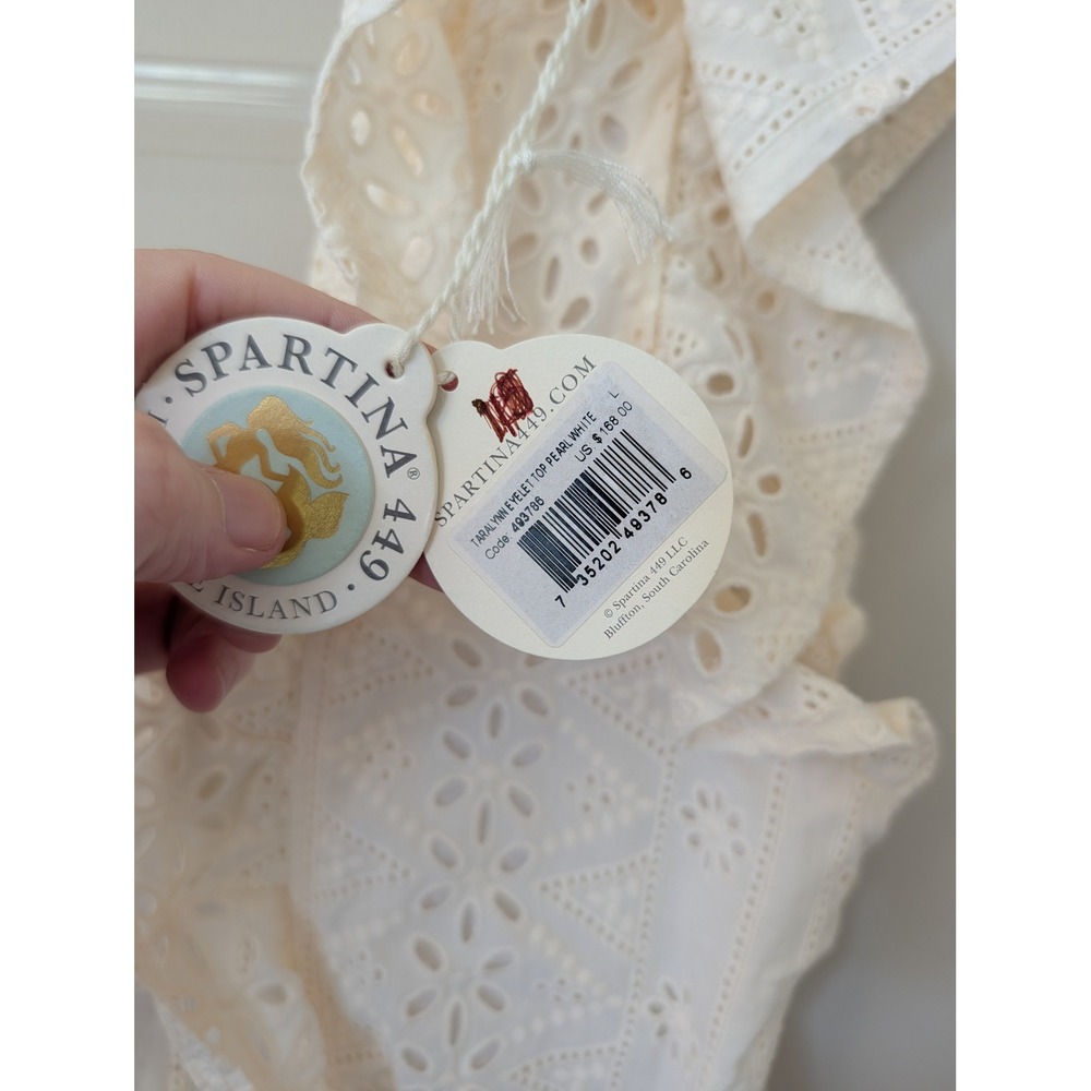 Spartina 449 Taralynn Eyelet Top Pearl White Ruffle Sleeve Cotton Top - Picture 11 of 14
